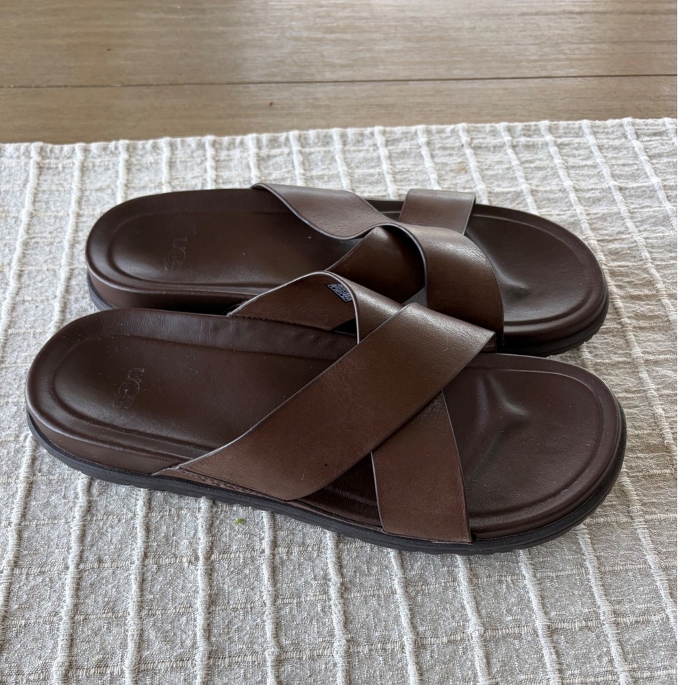 UGG Waiscott slide sandal Grizzy brown Leather Cushioned Men US 12